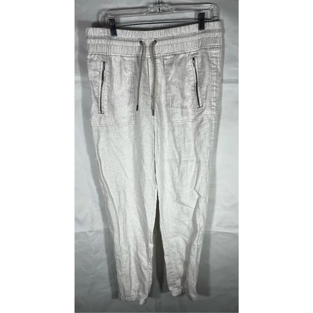 Athleta Cabo Linen Pull On Jogger Pant Abalone Grey Micro Cheetah